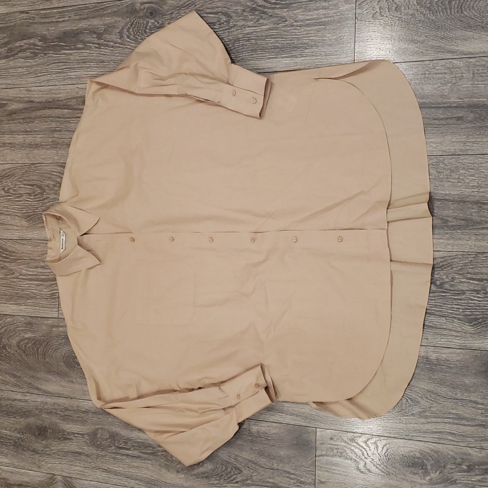 Stradivarius Button Down Blouse Oversized Top Long Sleeve Tan/Cream L